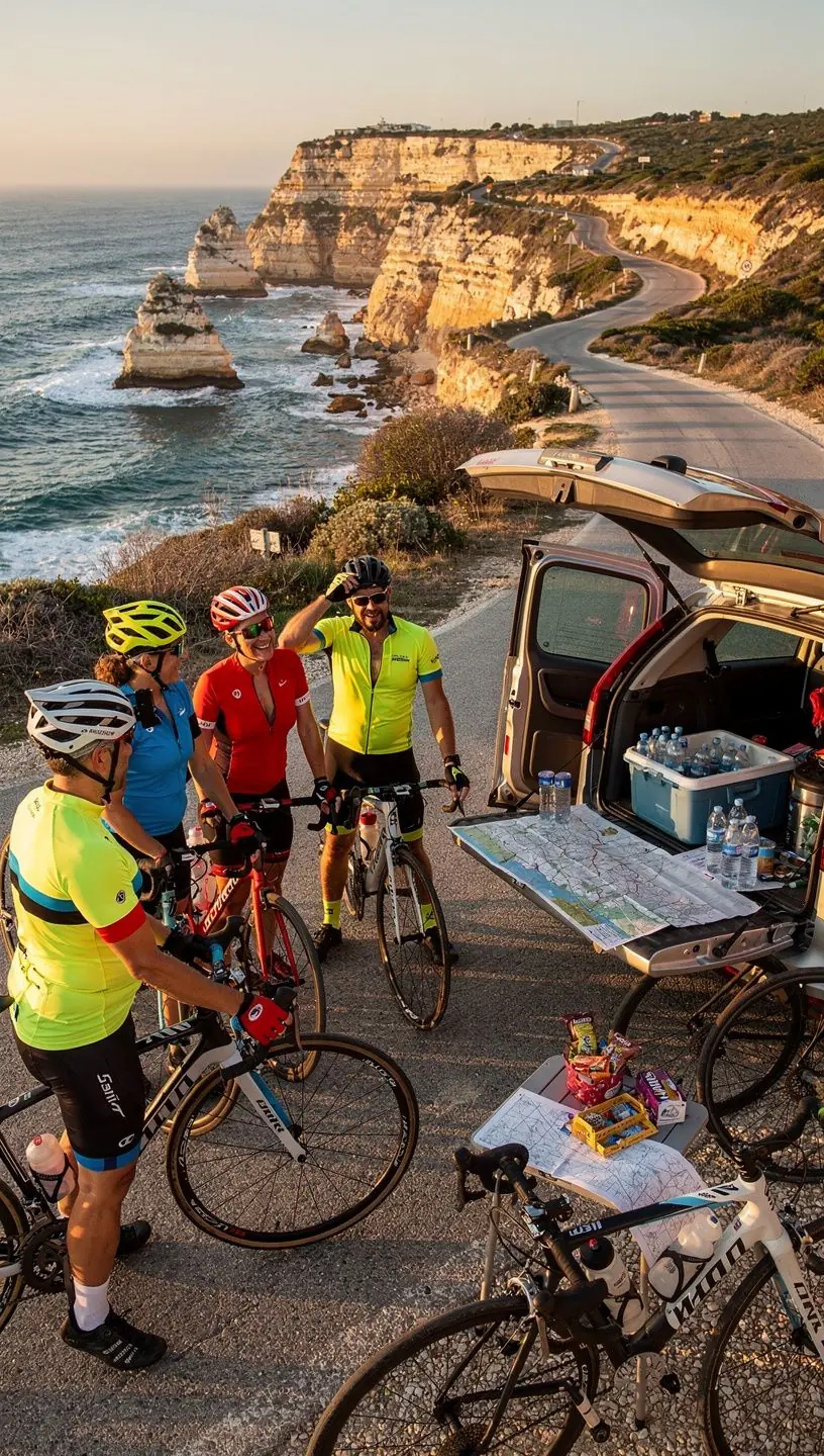 Mechanic maintaining a bike during a cycling tour