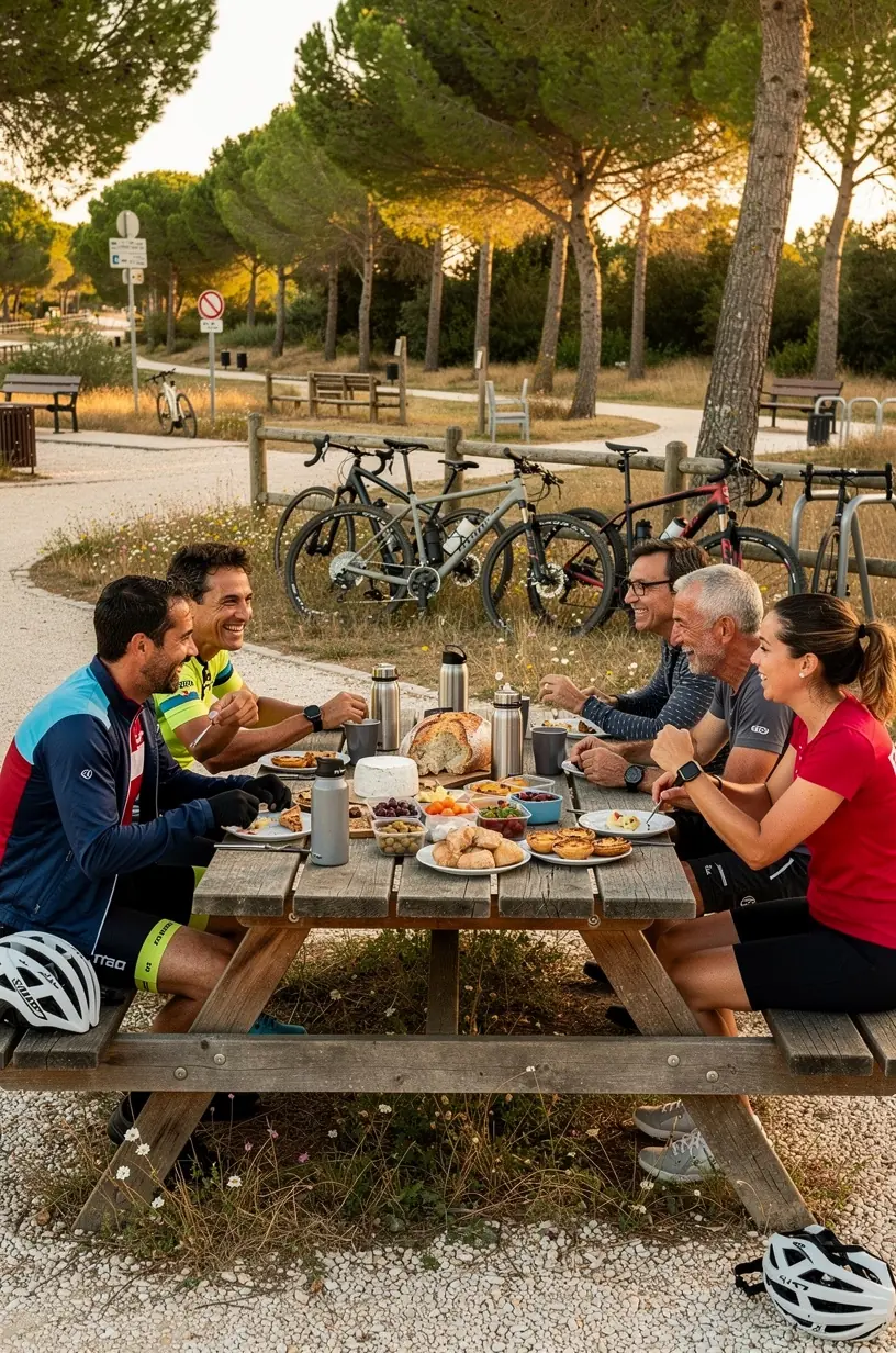 Cyclists preparing for weather challenges on tour.